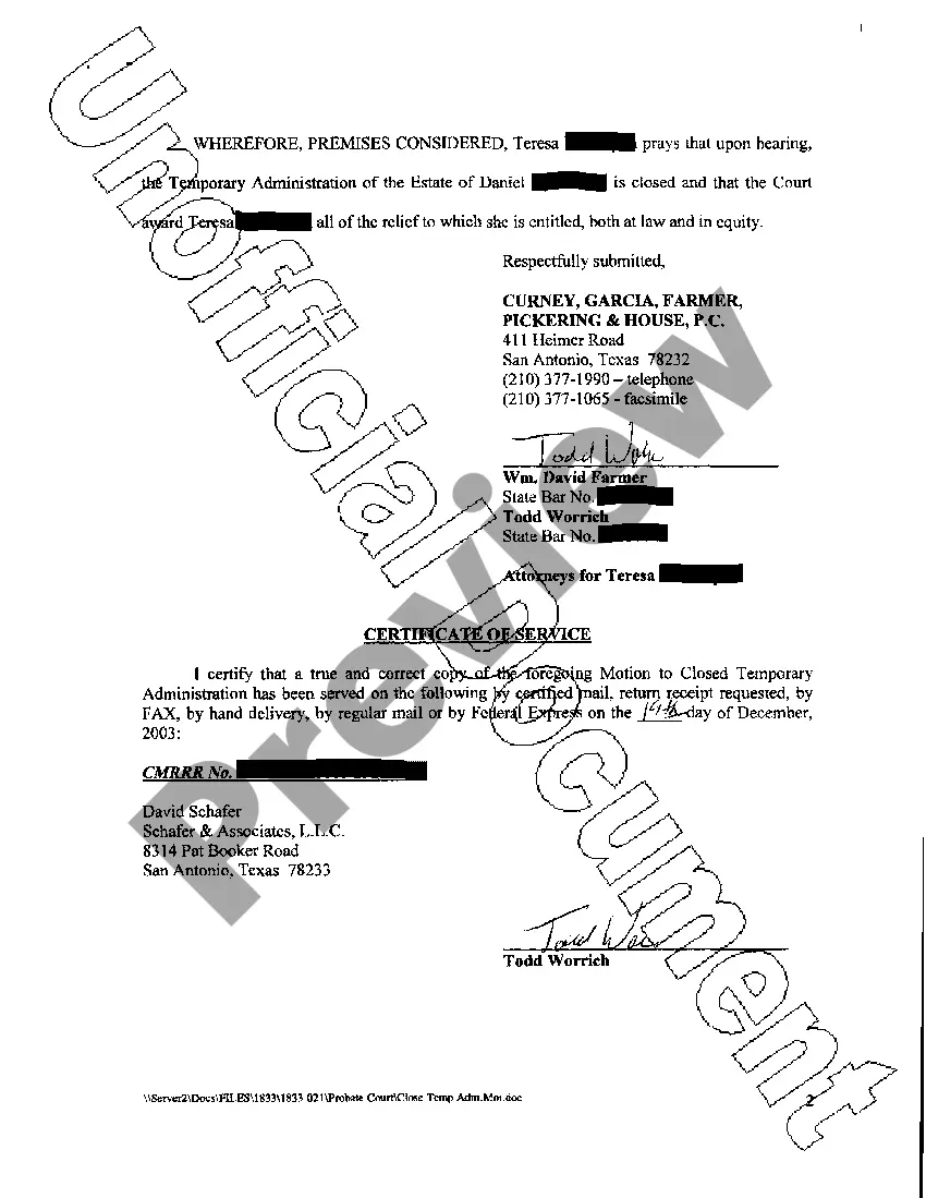 Get Motion to Close Temporary Administration Preview Motion to Close Temporary Administration