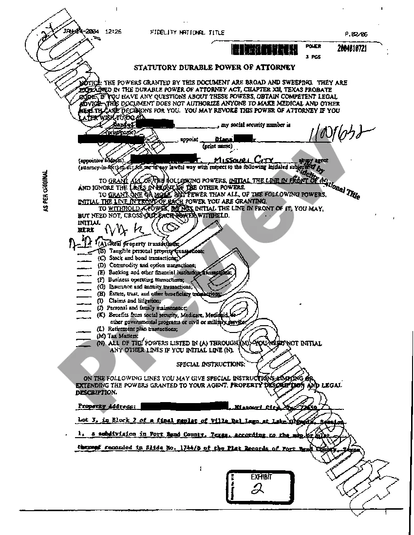 Get A01 Statutory Durable Power of Attorney Preview A01 Statutory Durable Power of Attorney