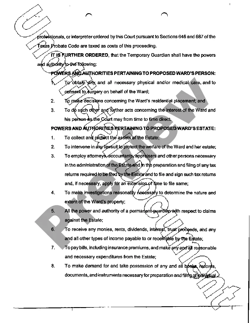 Preview A08 Order Appointing Temporary Guardian of the Person and Estate