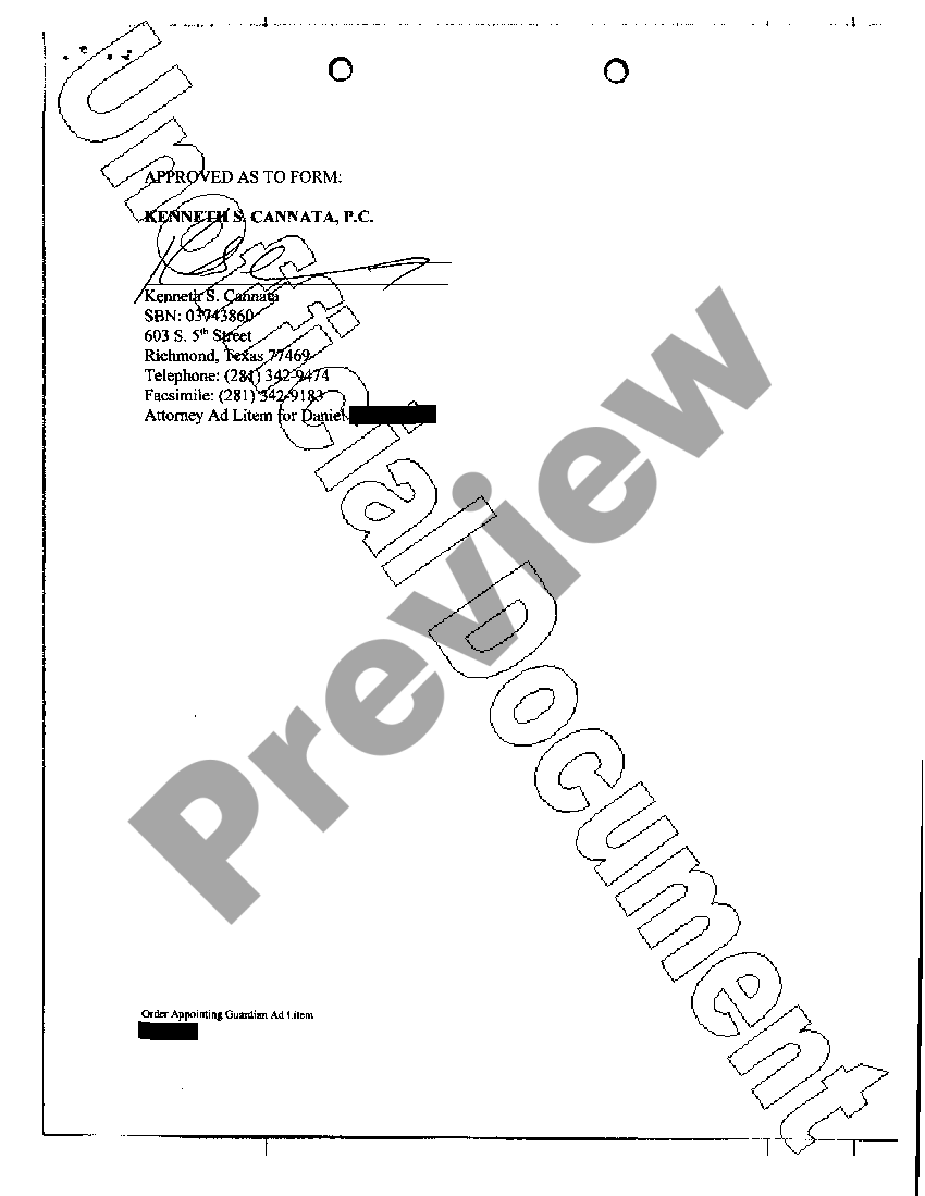 Texas Order Appointing Guardian Ad Litem Order Appointing Guardian Ad