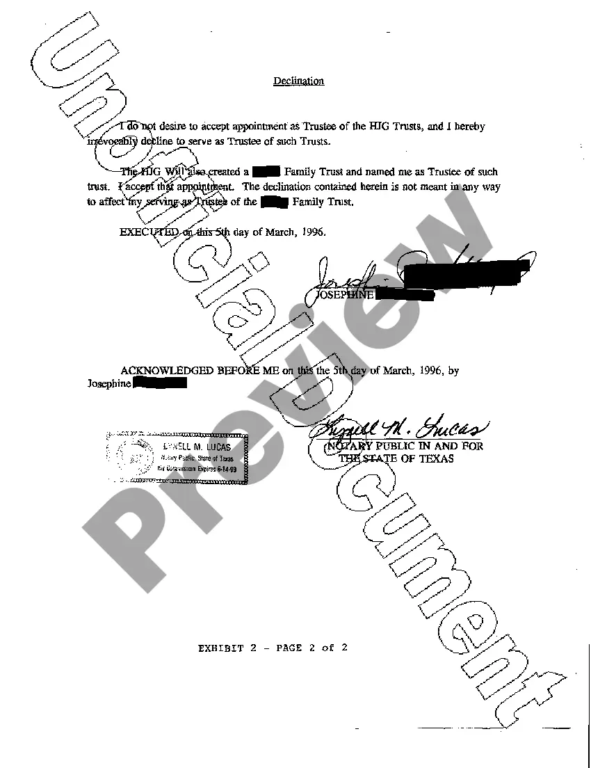 Preview A02 Recitals regarding Declination to Serve as Successor Trustee