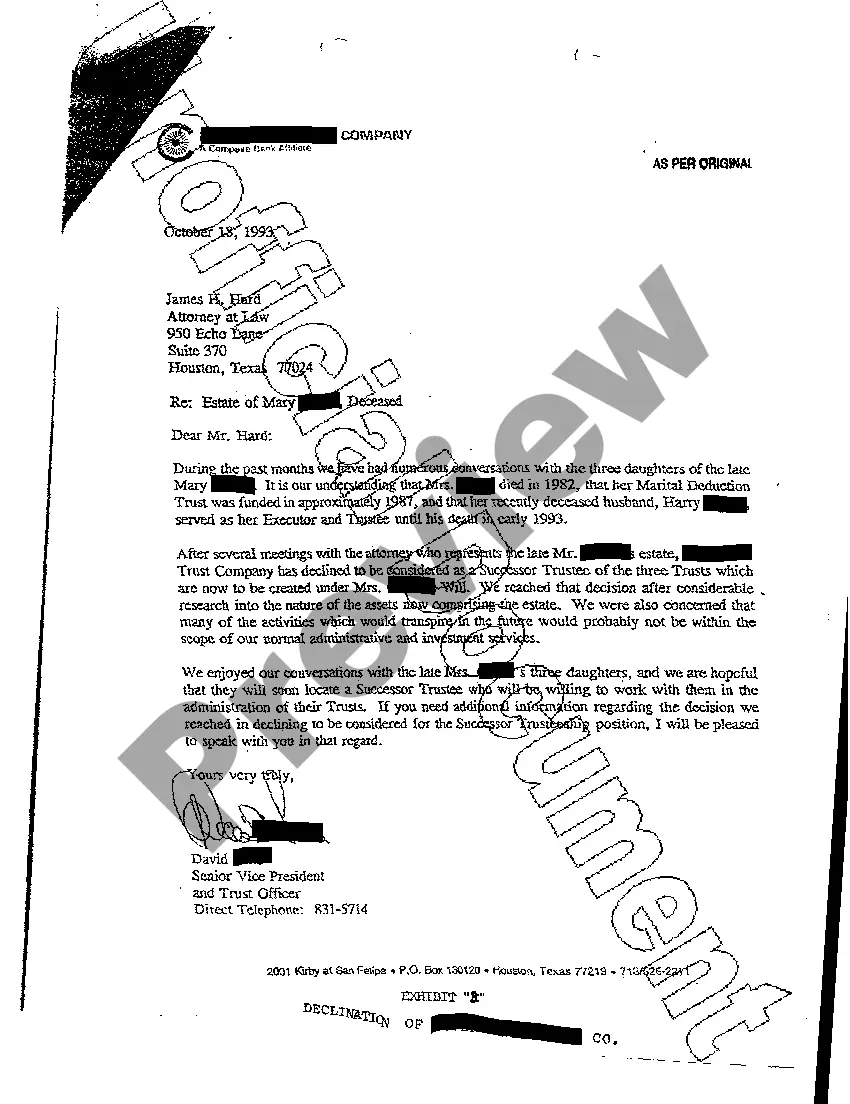 Preview A02 Recitals regarding Declination to Serve as Successor Trustee