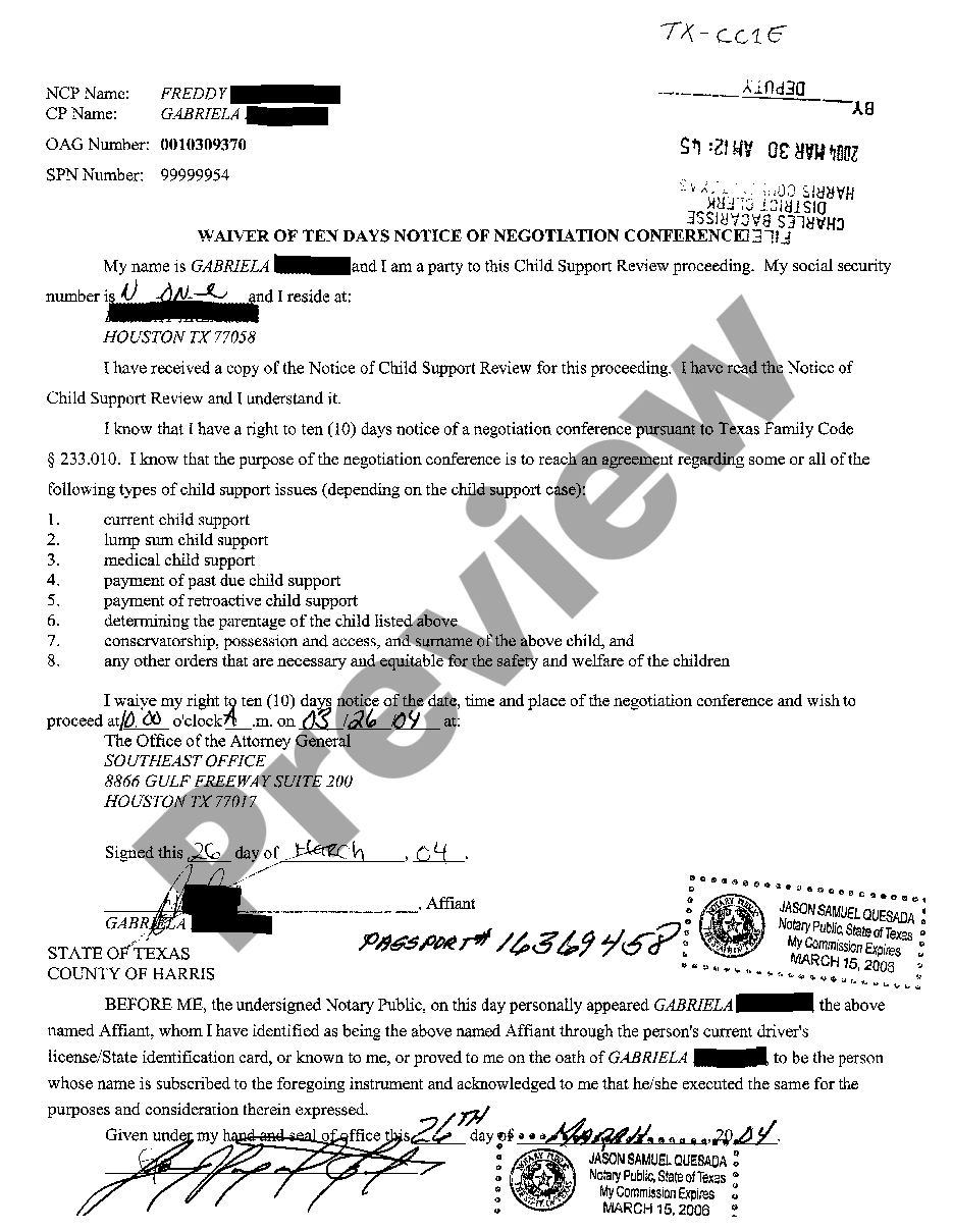 Laredo Texas Waiver of Ten Days Notice | US Legal Forms