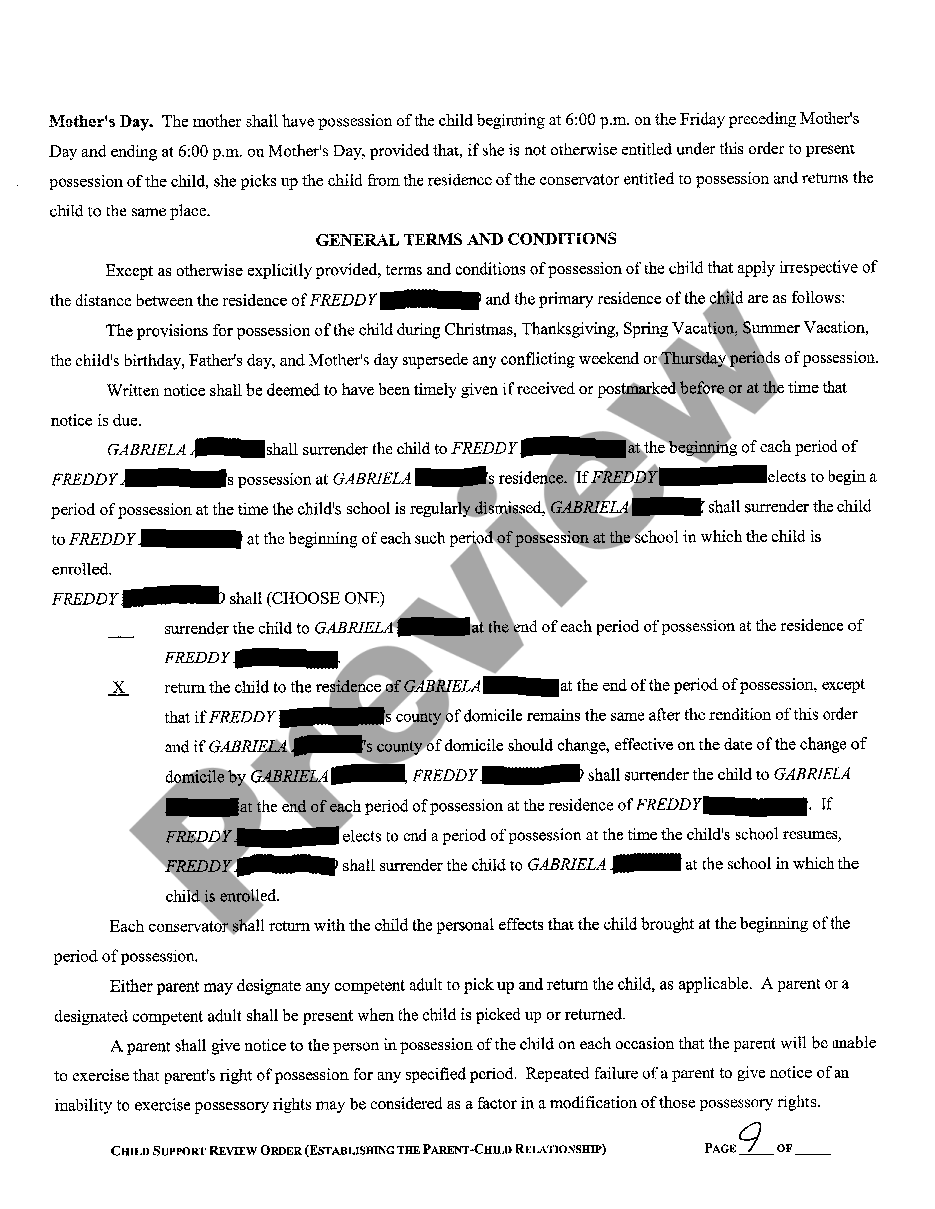 Texas Standard Possession Order Modified Possession Order Texas