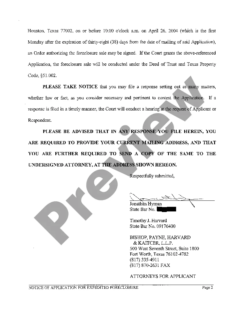 Preview A01 Notice of Application for Expedited Foreclosure