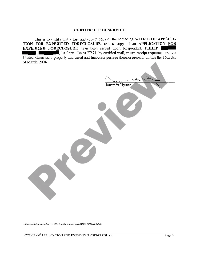 Preview A01 Notice of Application for Expedited Foreclosure