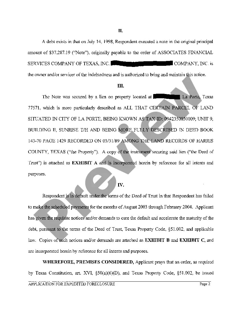 Preview A02 Application For Expedited Foreclosure