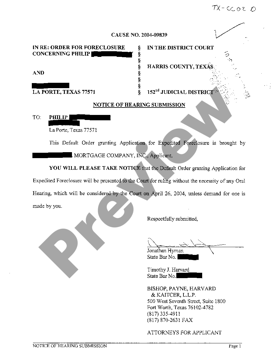 McKinney Texas Notice of Hearing Submission US Legal Forms