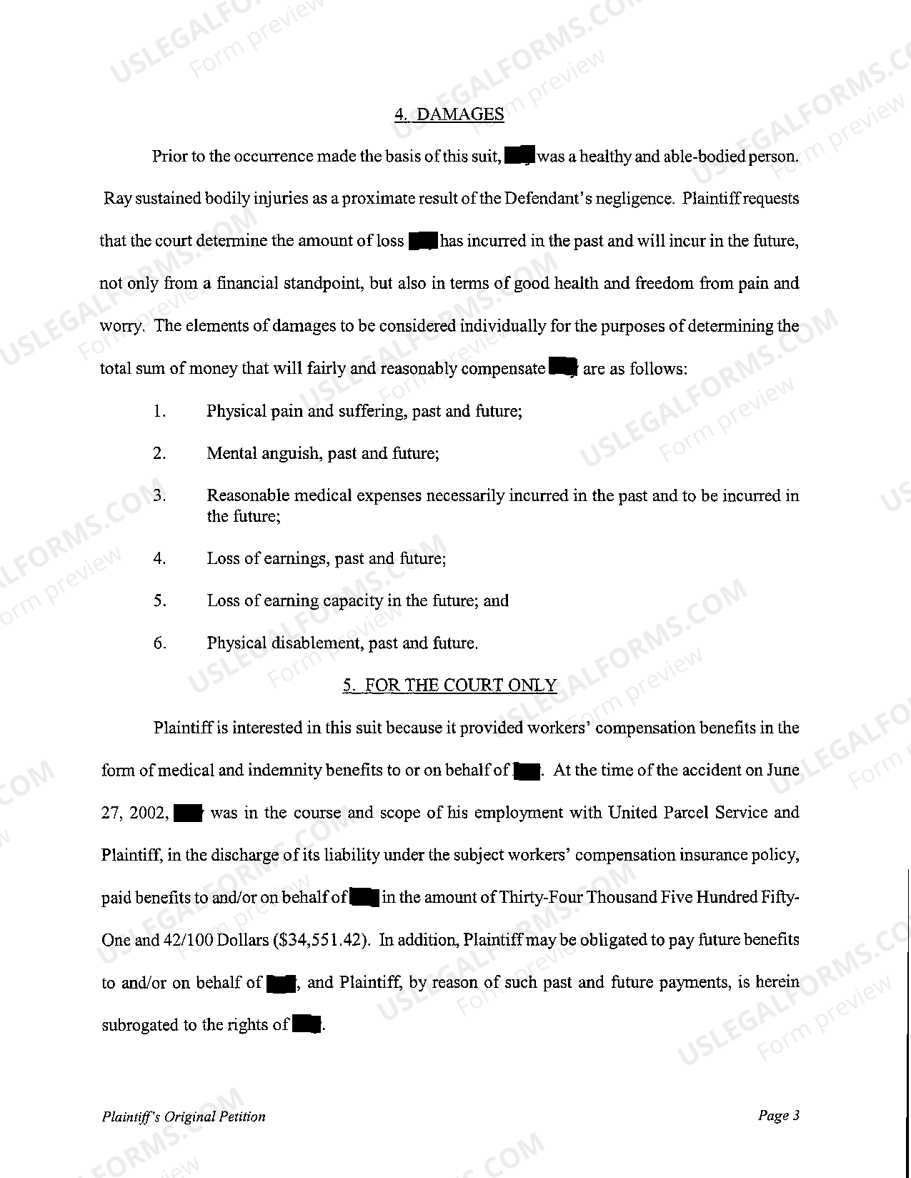 Texas Plaintiffs Original Petition for Subrogation regarding Auto