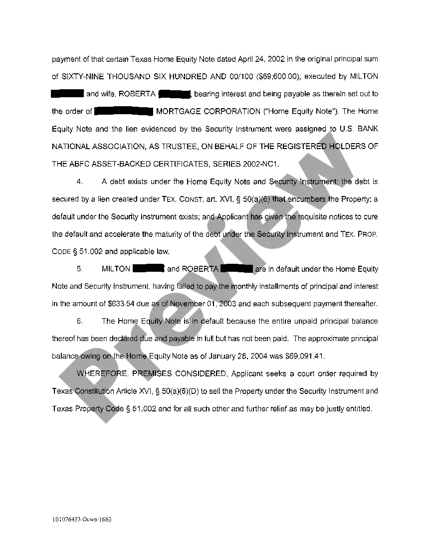 Preview A01 Application For Expedited Foreclosure