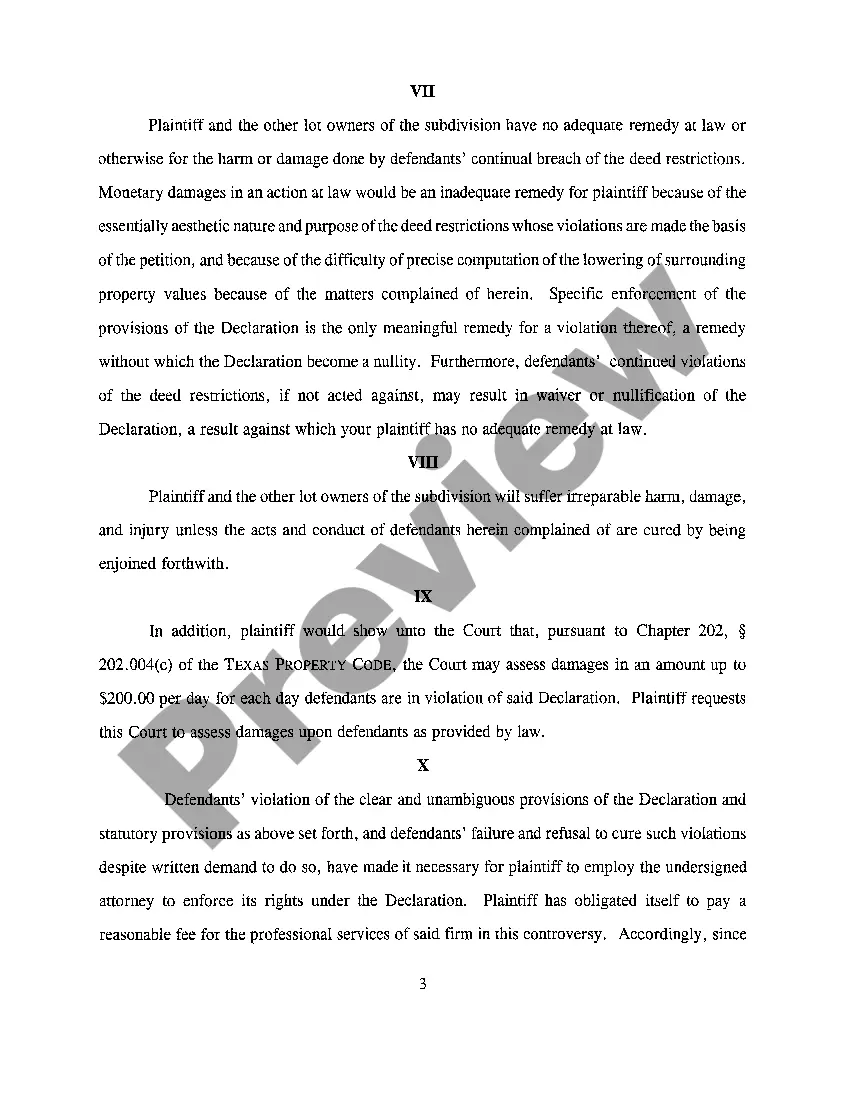 Get A01 Homeowners' Association Petition and Application for Injunction against Homeowner for Failure to Maintain Property Preview A01 Homeowners' Association Petition and Application for Injunction against Homeowner for Failure to Maintain Property