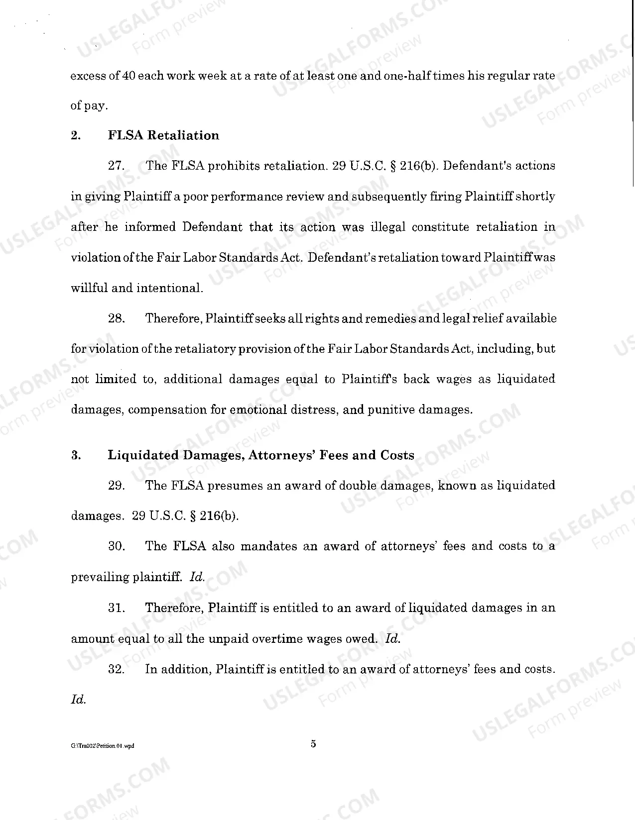Preview A01 Plaintiffs Original Petition regarding Retaliatory Discharge and Overtime Pay