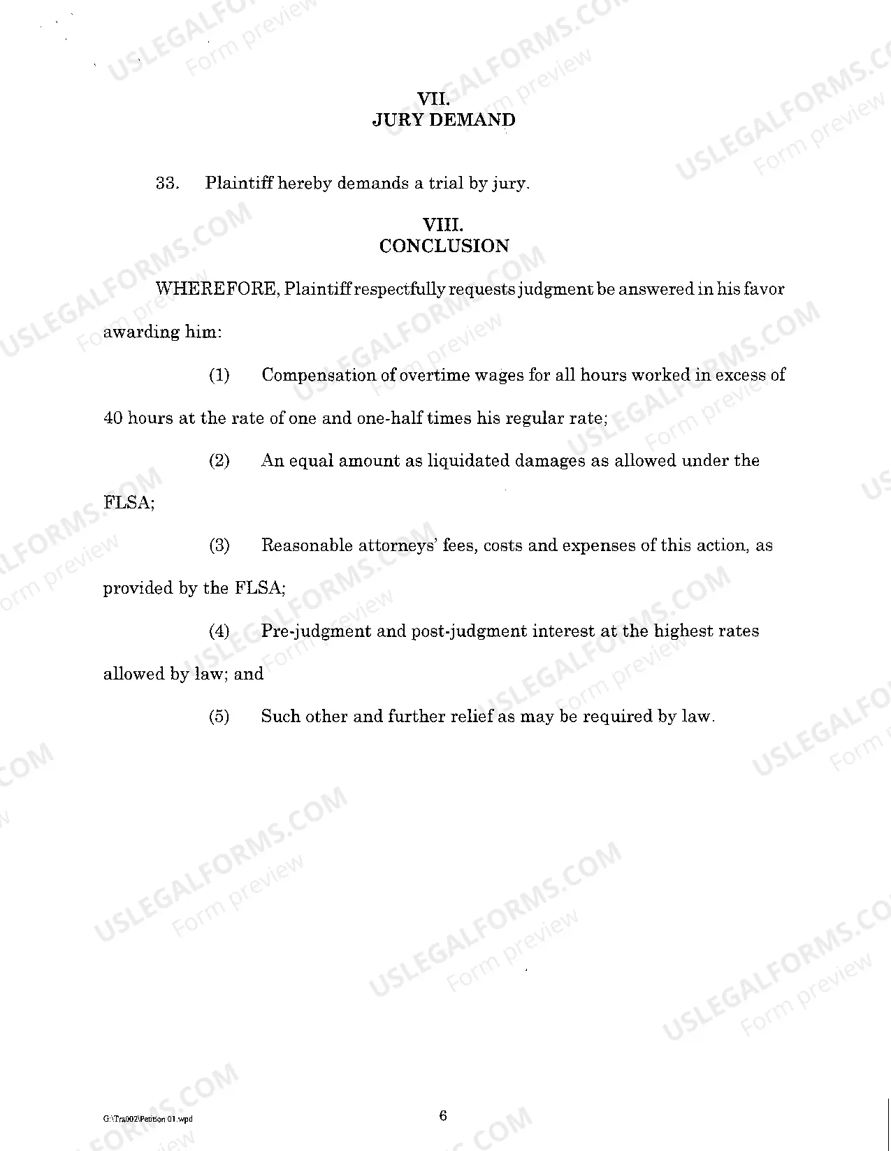 Preview A01 Plaintiffs Original Petition regarding Retaliatory Discharge and Overtime Pay