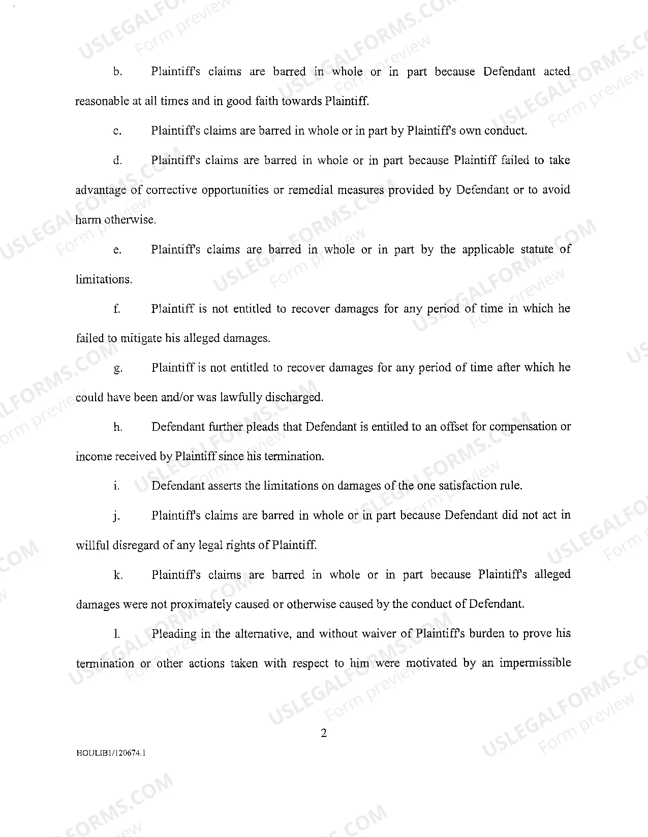 Preview A02 Defendant Employers Answer and Affirmative Defenses