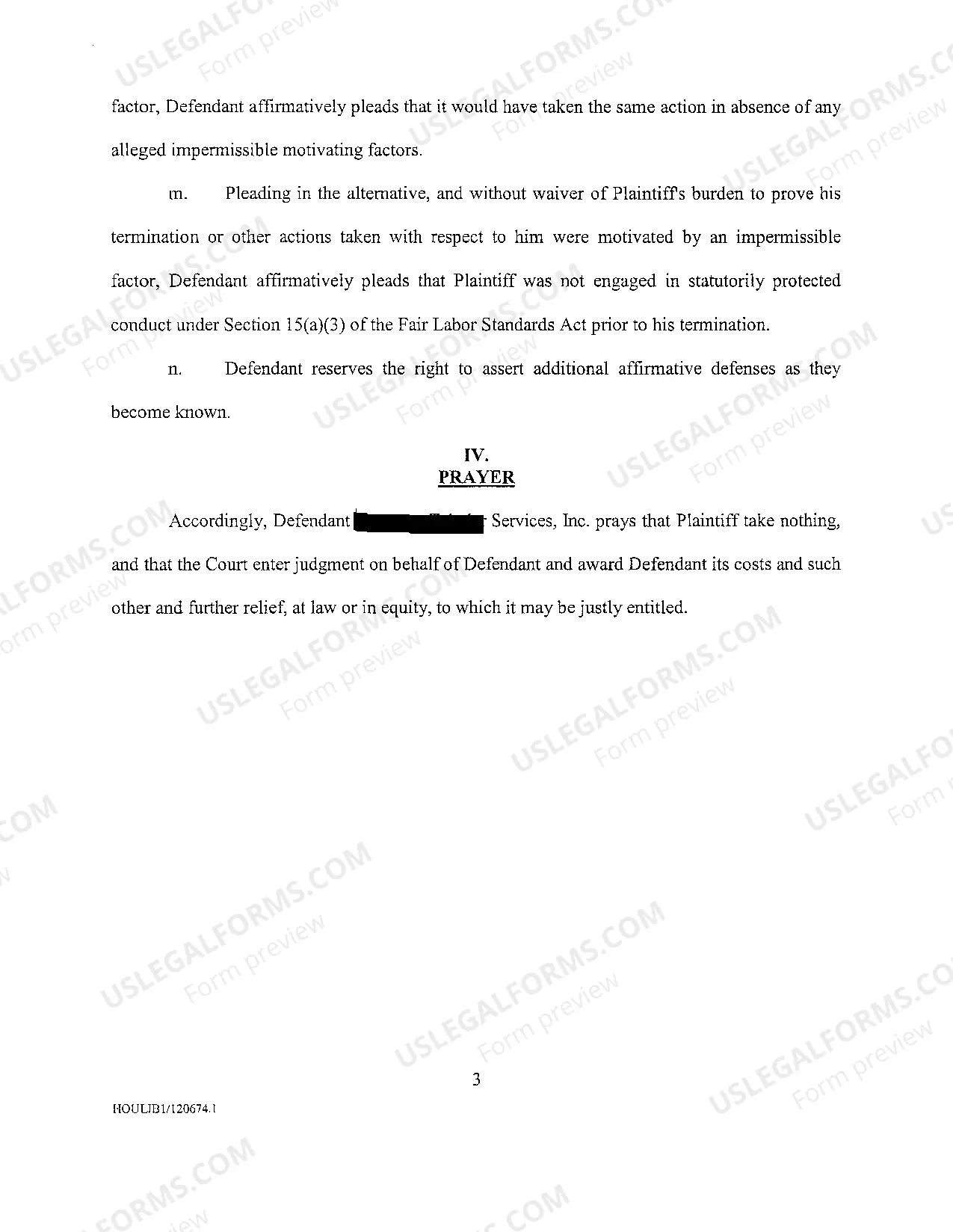 Preview A02 Defendant Employers Answer and Affirmative Defenses