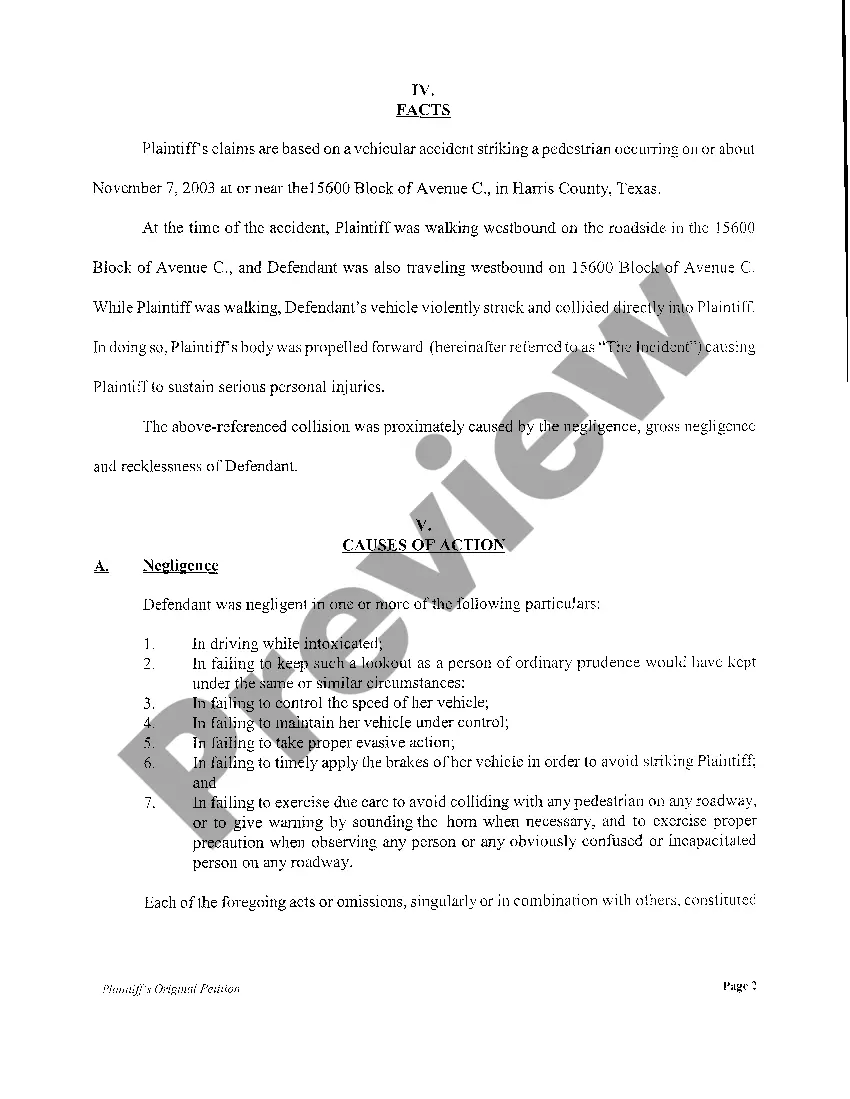 Preview A01 Plaintiffs Original Petition for Automobile Motor Vehicle Accident