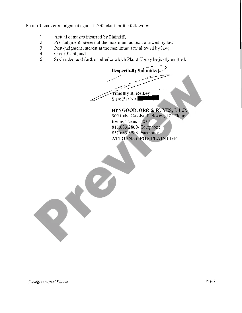 Preview A01 Plaintiffs Original Petition for Automobile Motor Vehicle Accident