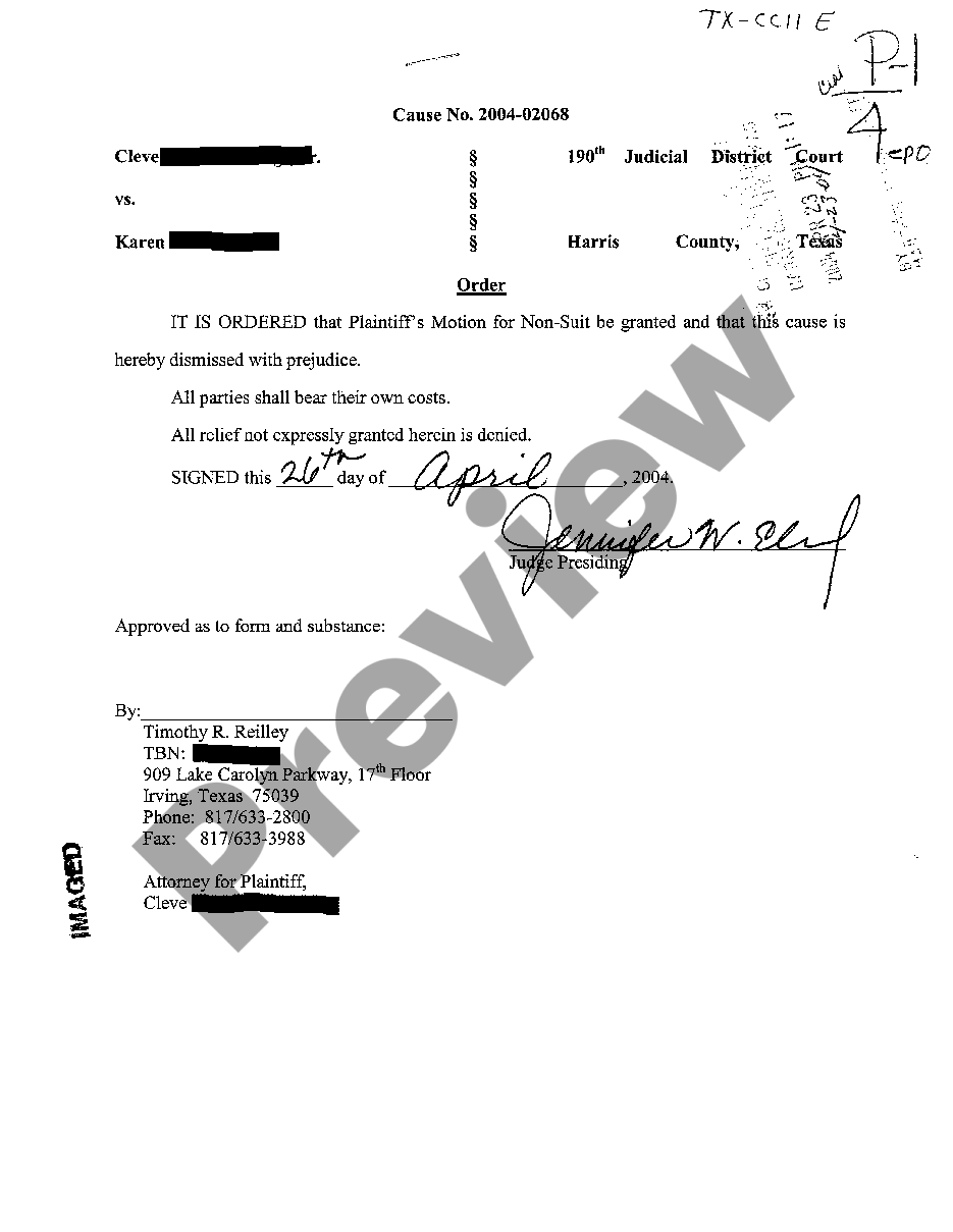 Dallas Texas Order Regarding Motion To Withdraw By Attorney Due To Multiple Representation Us