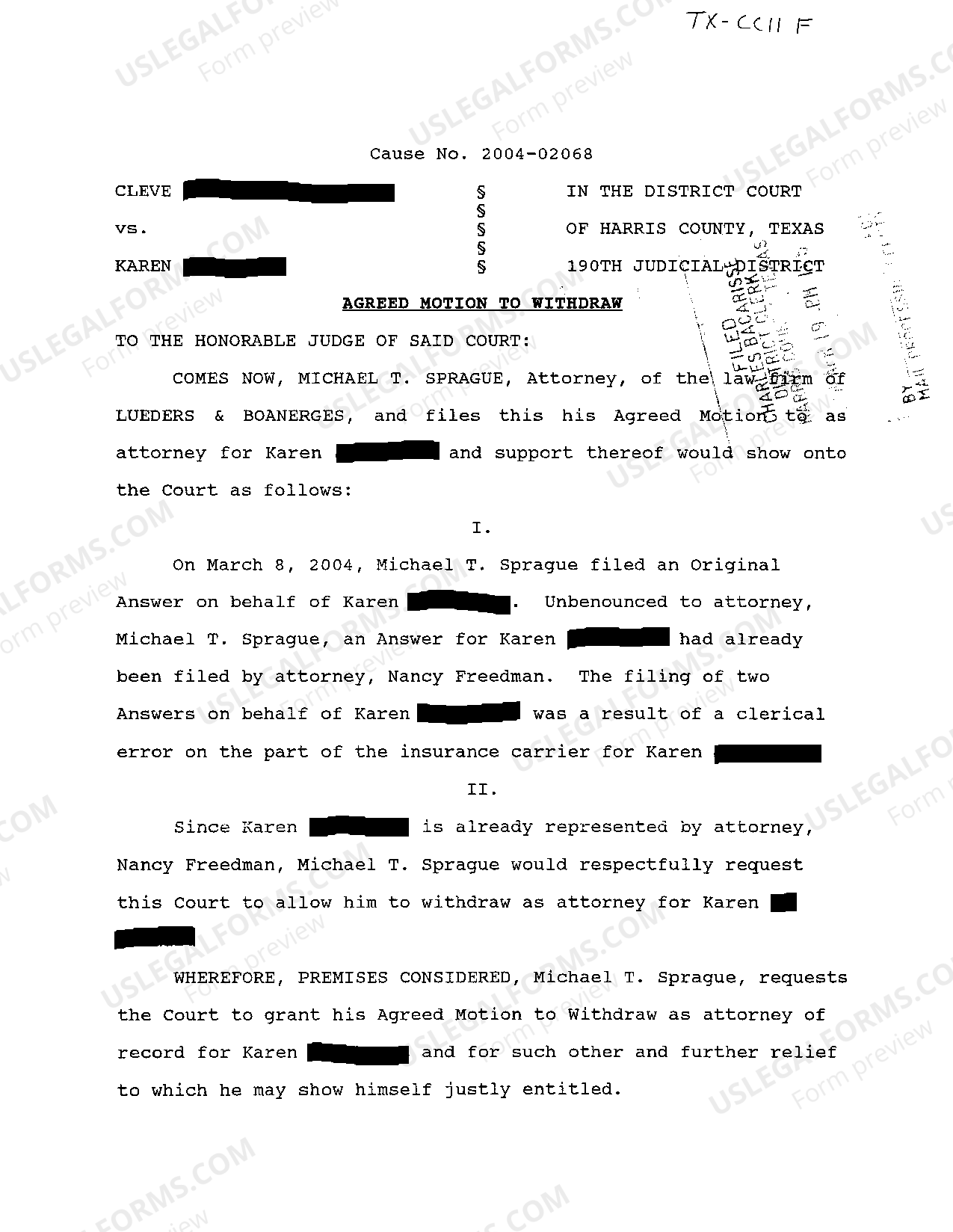 Texas Agreed Motion To Withdraw Motion To Withdraw Texas US Legal Forms