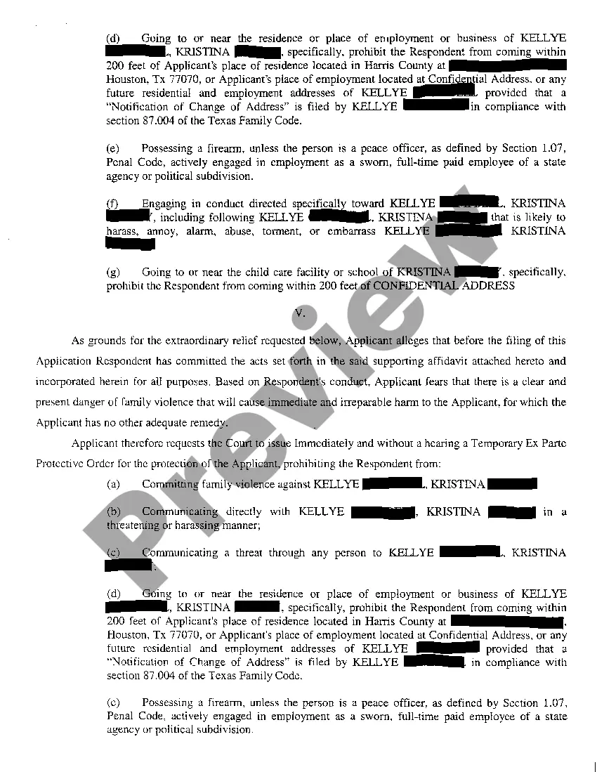 Preview A01 Application For Protective Order regarding Domestic Violence