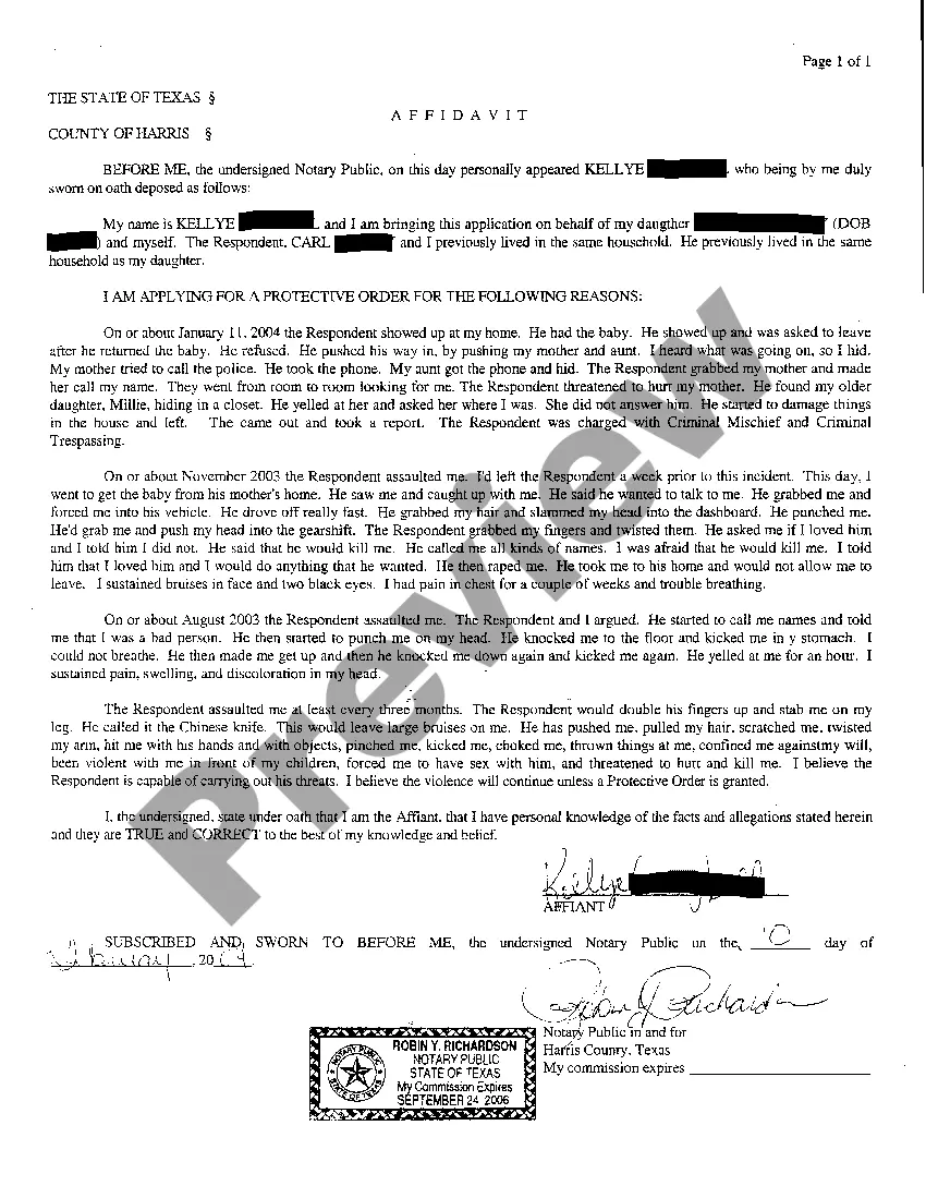 Preview A01 Application For Protective Order regarding Domestic Violence