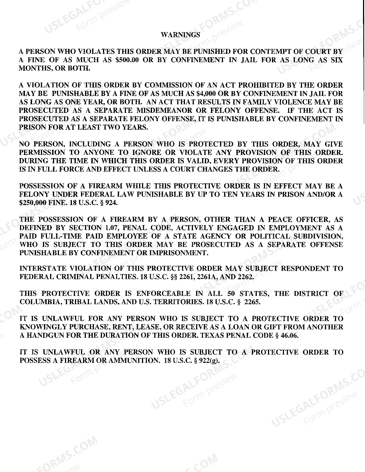 Preview A04 Protective Order regarding Domestic Violence
