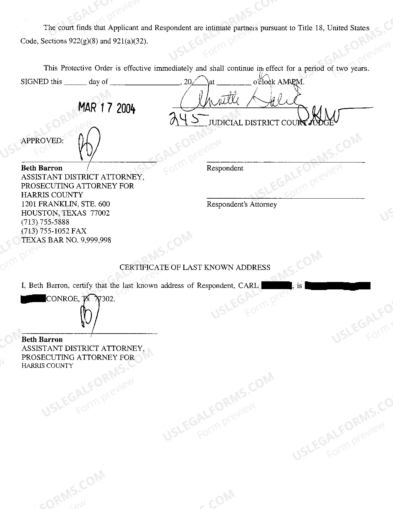 Preview A04 Protective Order regarding Domestic Violence