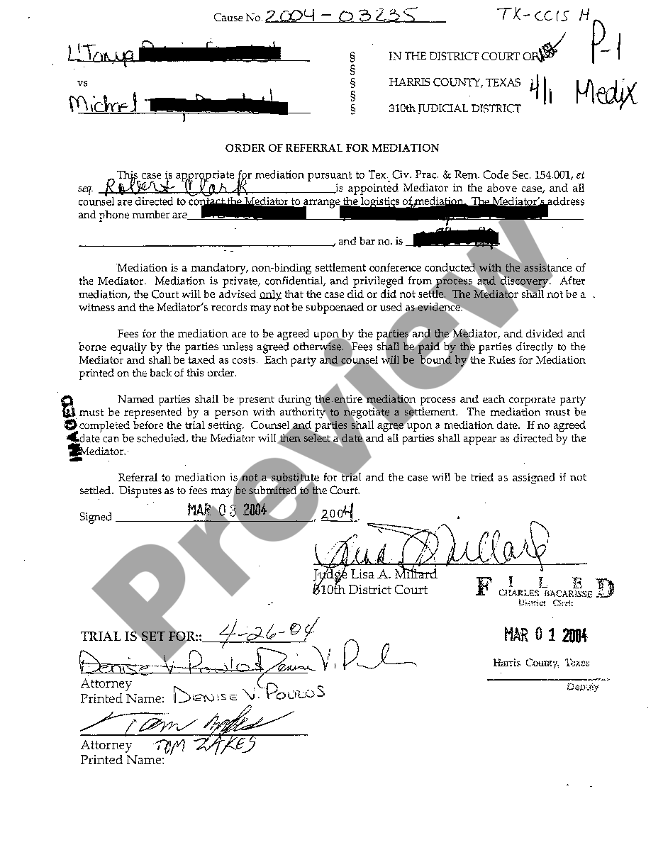 Odessa Texas Order of Referral For Mediation | US Legal Forms