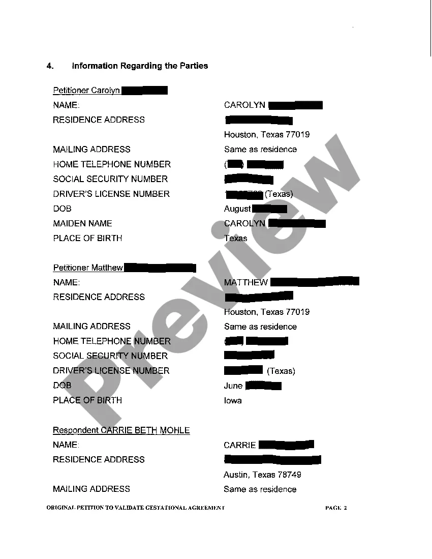 Preview A01 Original Petition To Validate Gestational Agreement