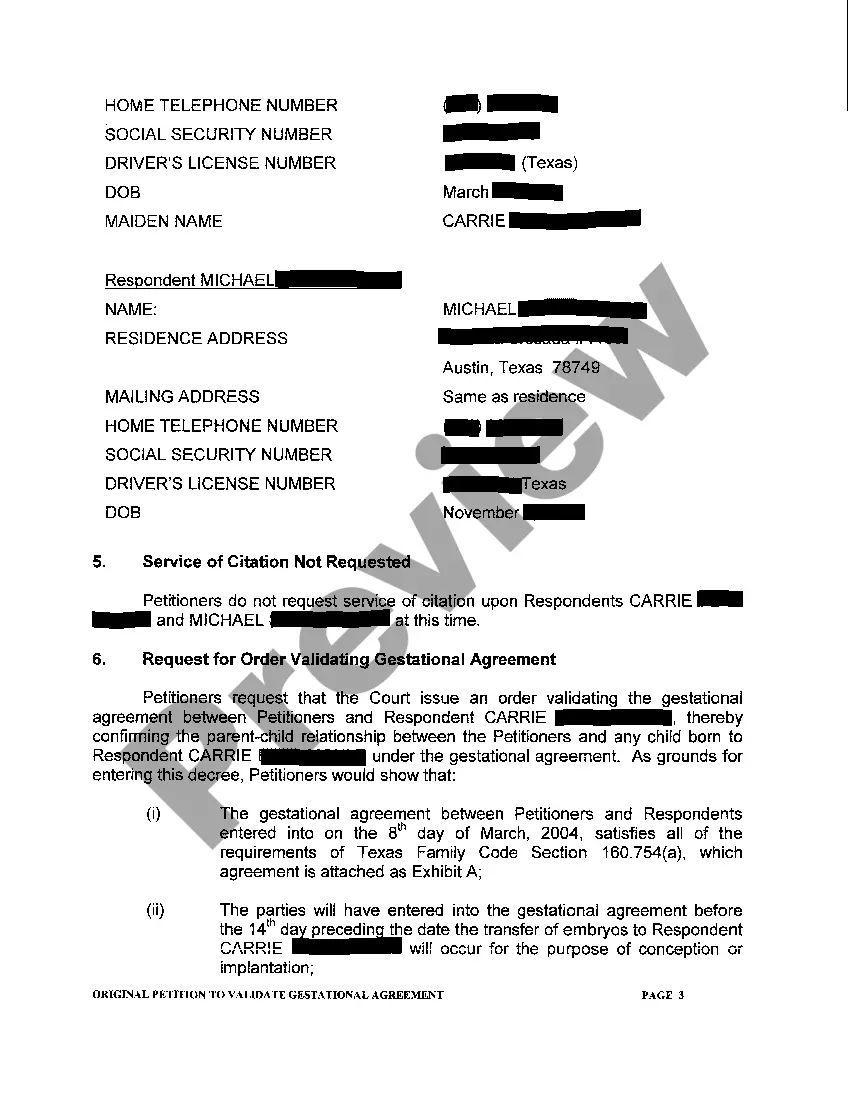 Preview A01 Original Petition To Validate Gestational Agreement