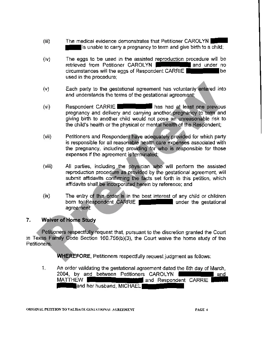 Preview A01 Original Petition To Validate Gestational Agreement