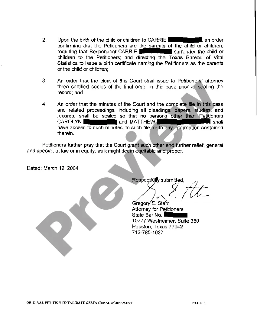 Preview A01 Original Petition To Validate Gestational Agreement