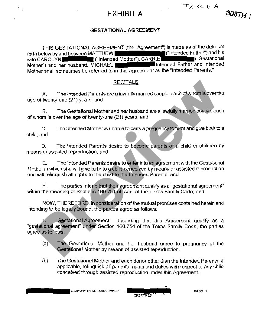 Pearland Texas Exhibit A Gestational Agreement Gestational Agreement