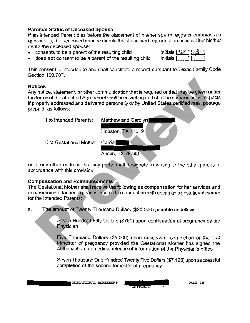 Preview A03 Schedule 1 Payment Schedule for Gestational Agreement