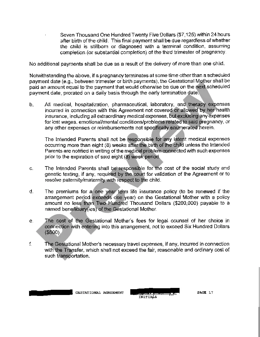 Preview A03 Schedule 1 Payment Schedule for Gestational Agreement