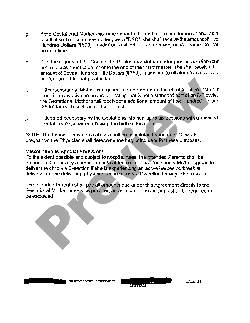 Preview A03 Schedule 1 Payment Schedule for Gestational Agreement