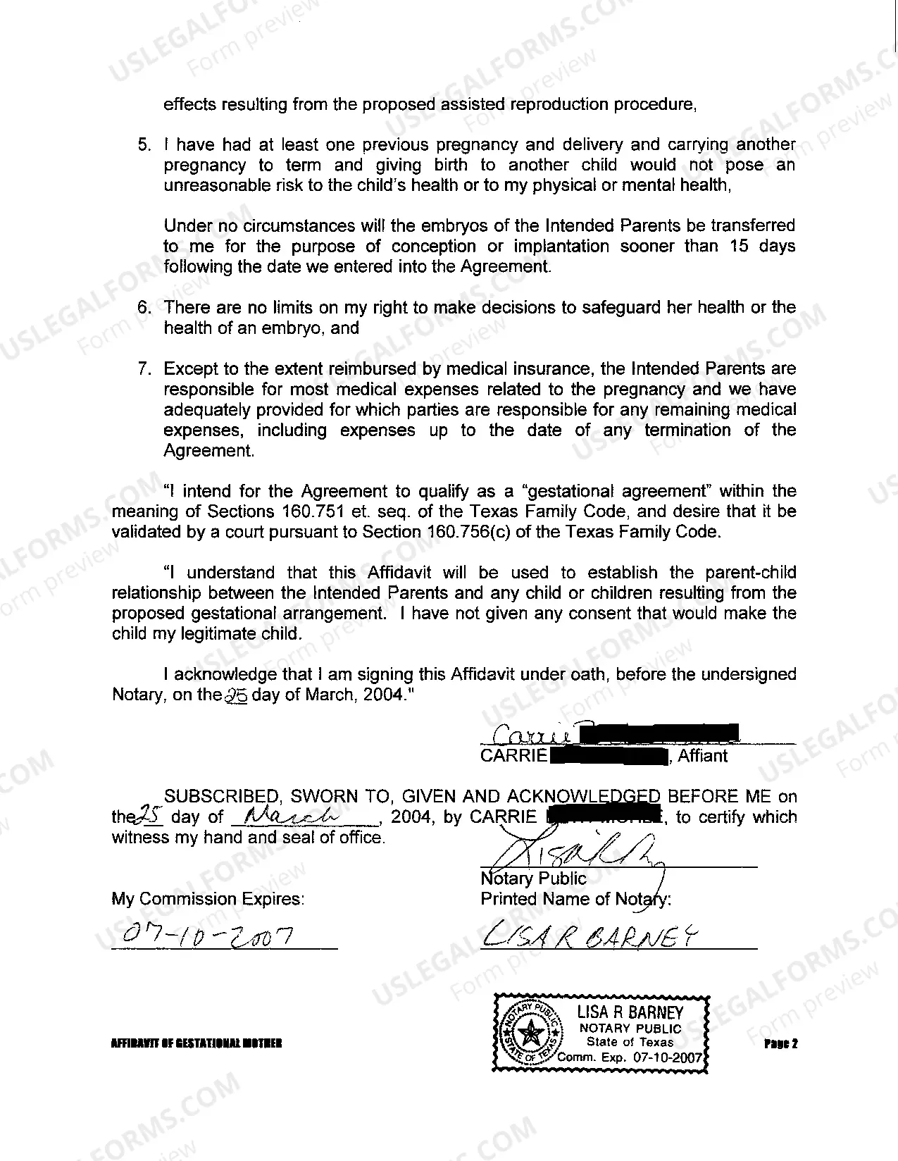 Preview A05 Affidavit of Gestational Mother