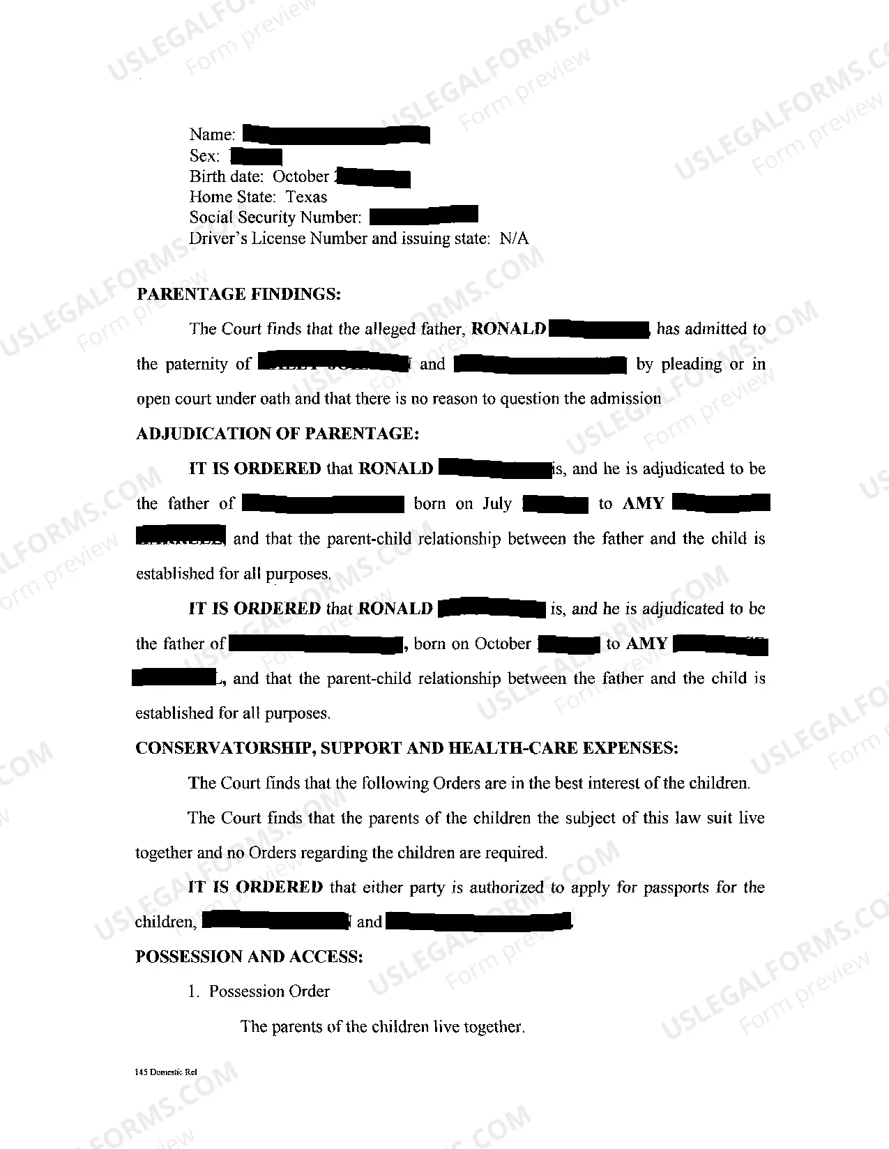 Preview Order Adjudicating Parentage