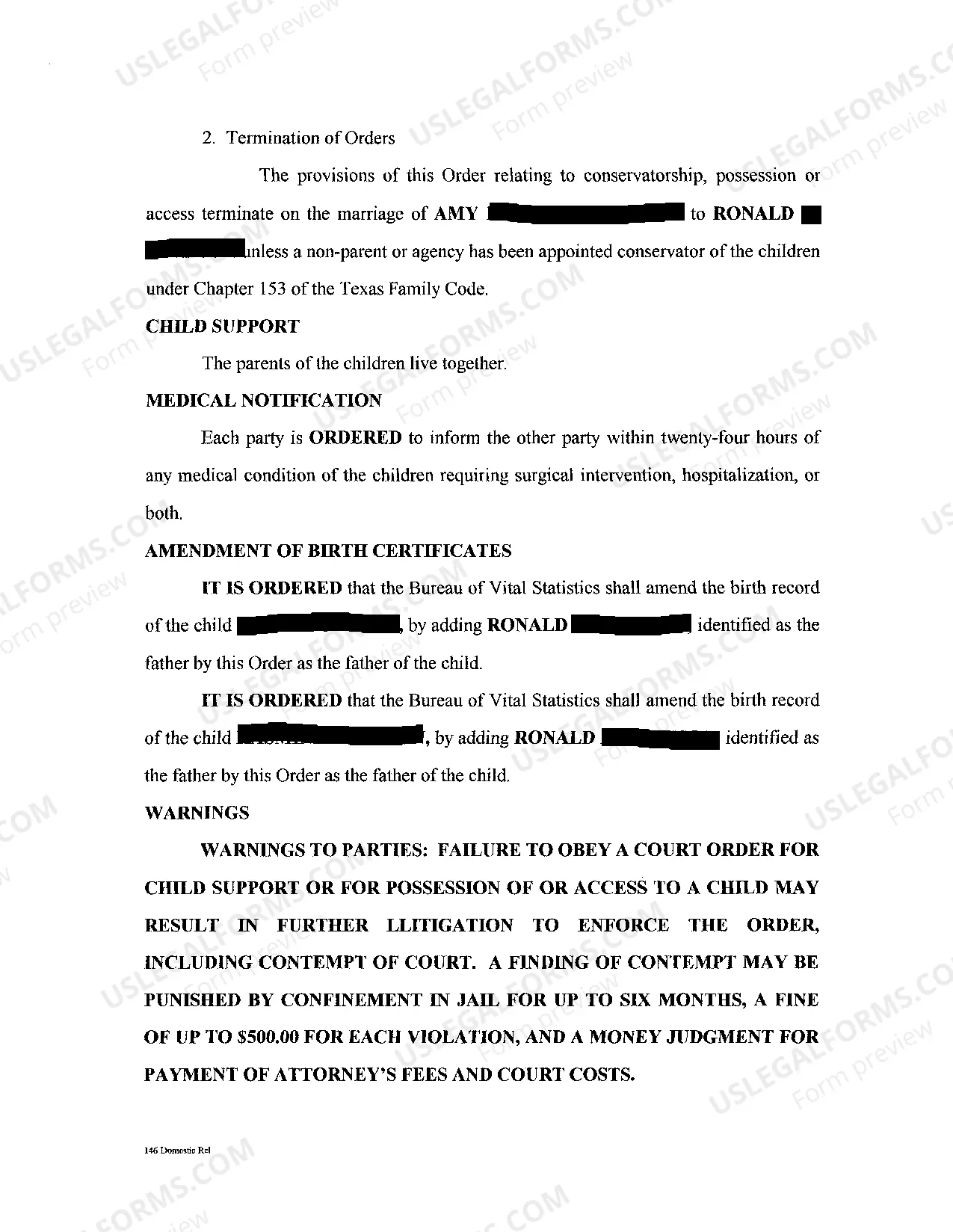 Preview Order Adjudicating Parentage