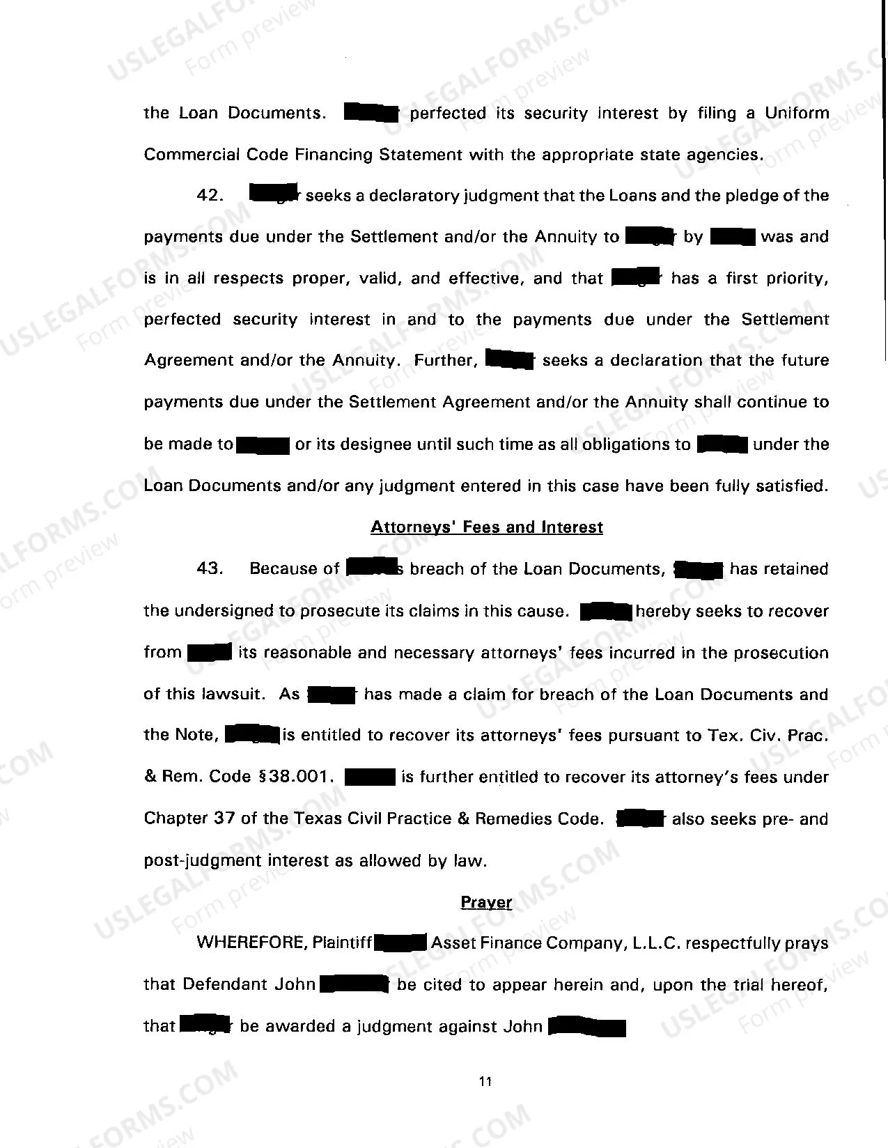 Preview A01 Plaintiffs Original Petition for Nonpayment of Structured Settlement