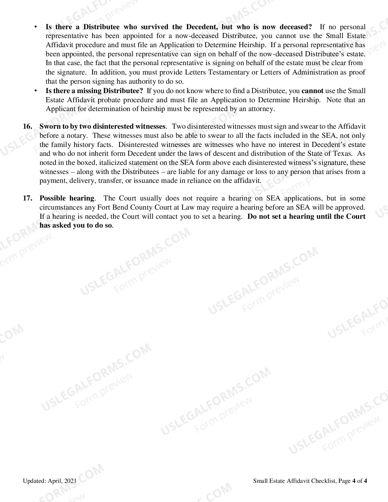 Preview Small Estate Affidavit Checklist
