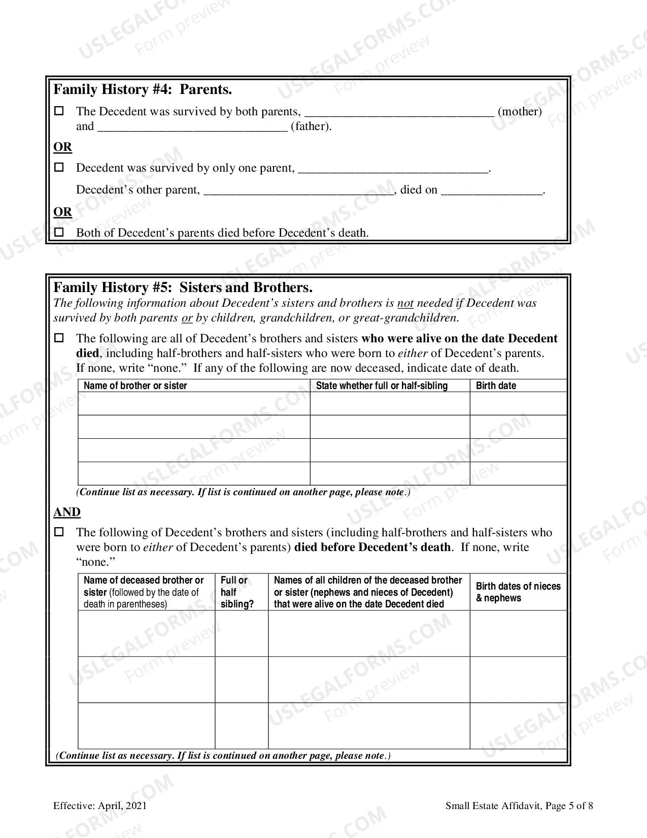 Preview Small Estate Affidavit Form - Order Included