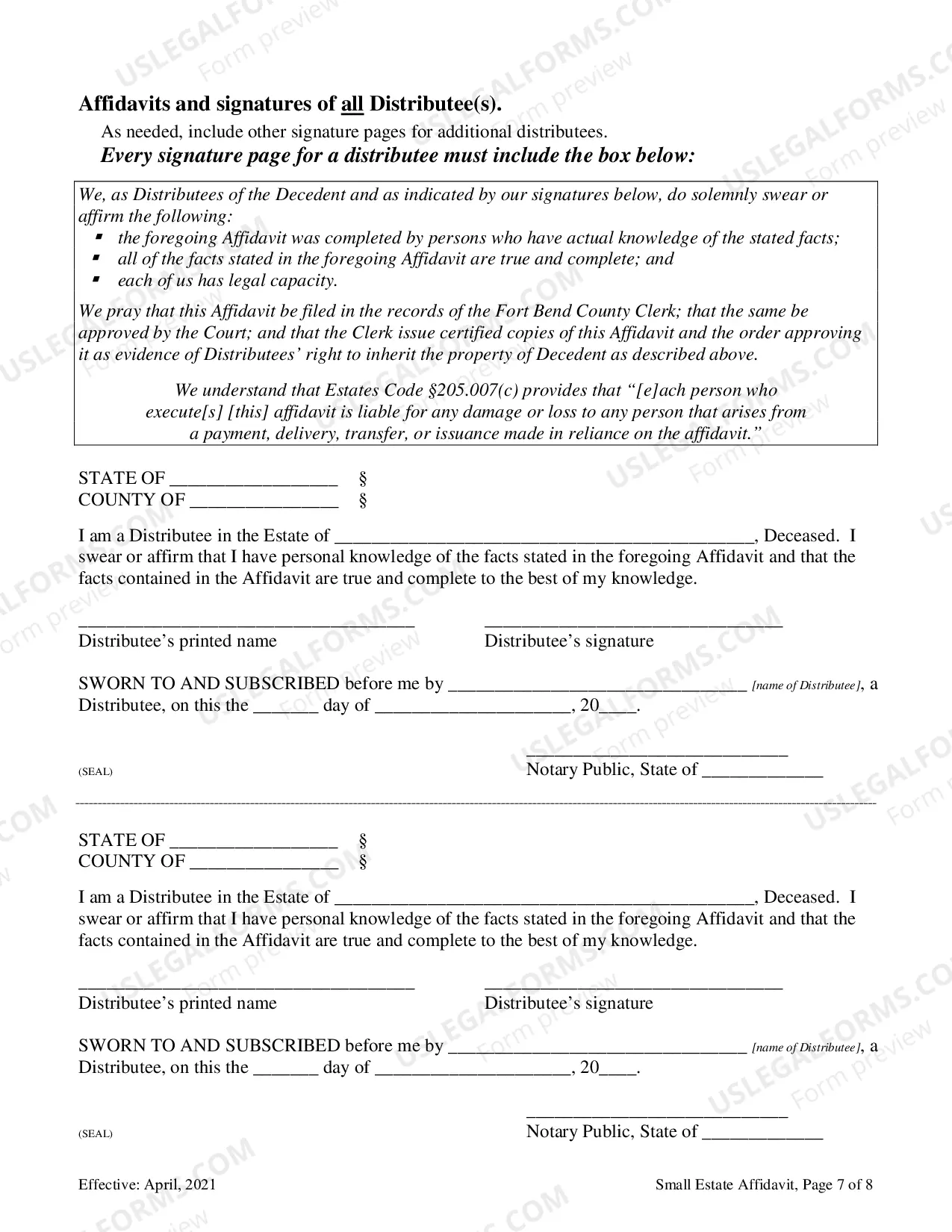 Preview Small Estate Affidavit Form - Order Included