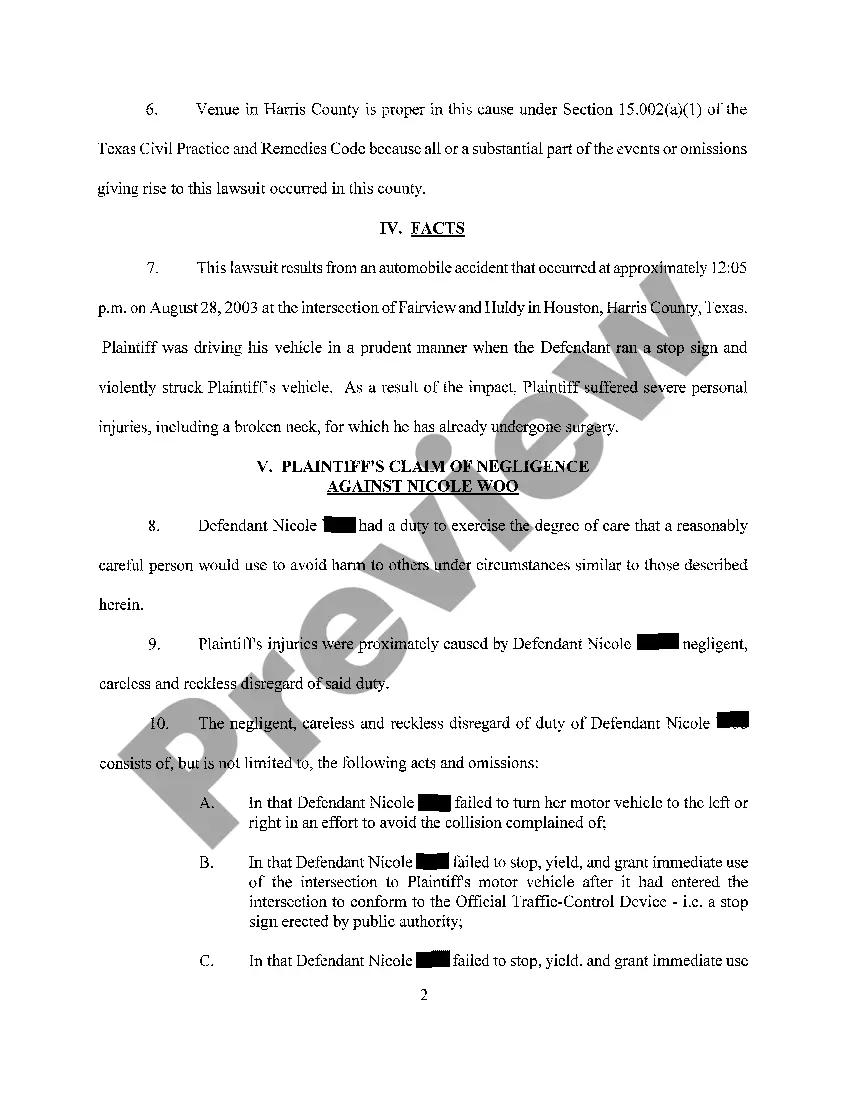 Preview A01 Plaintiffs Original Petition for Automobile Motor Vehicle Accident