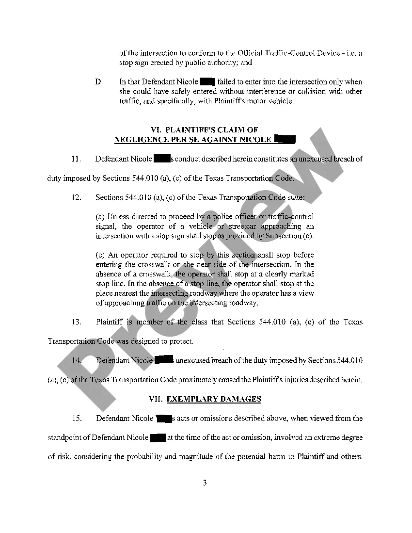 Preview A01 Plaintiffs Original Petition for Automobile Motor Vehicle Accident