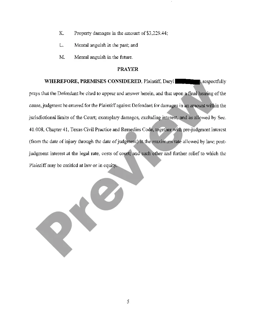 Preview A01 Plaintiffs Original Petition for Automobile Motor Vehicle Accident
