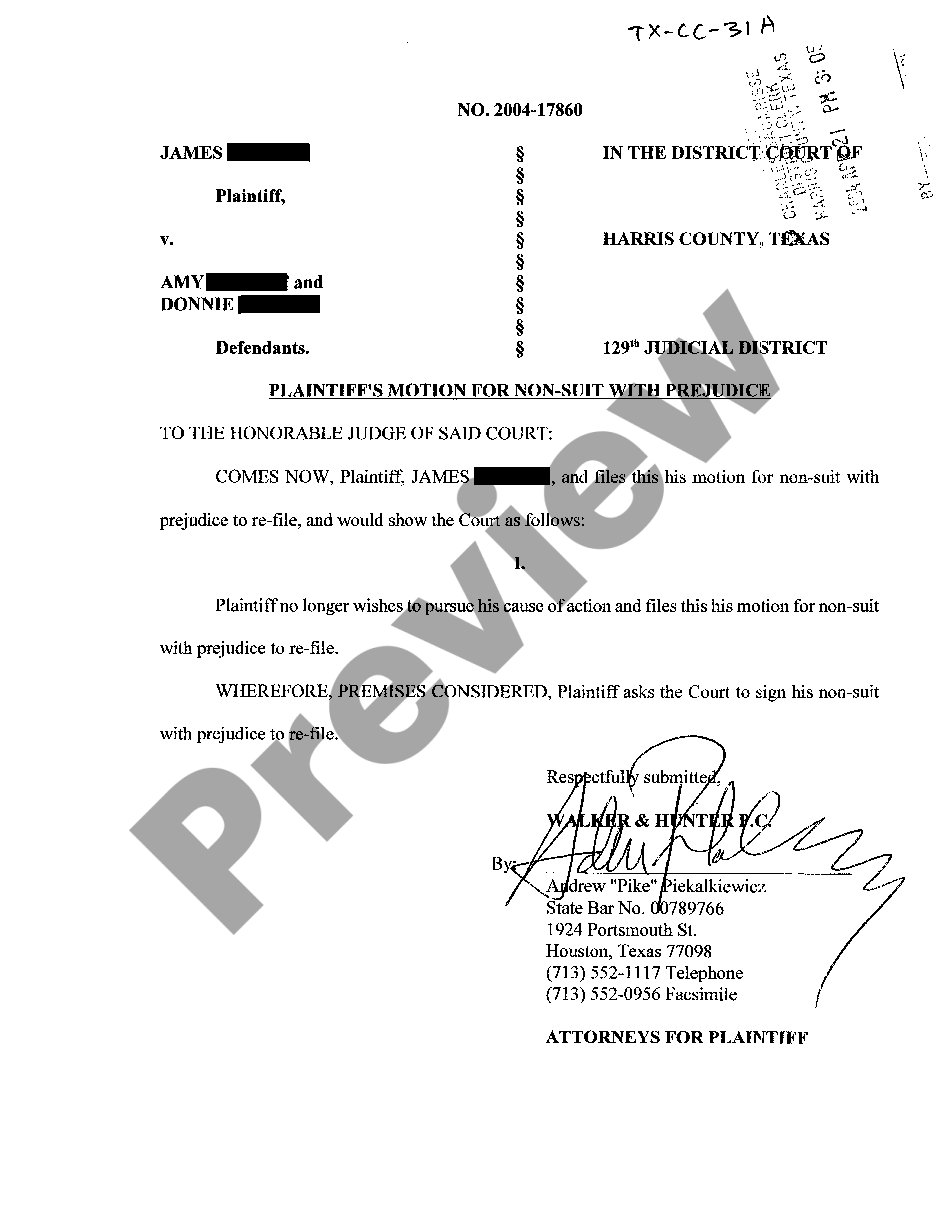 texas-plaintiffs-motion-for-nonsuit-with-prejudice-us-legal-forms