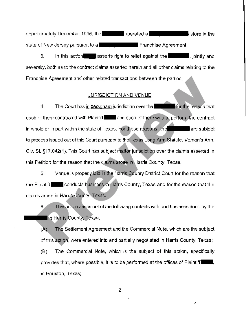 Preview A01 First Original Petition for Breach of Promissory Note