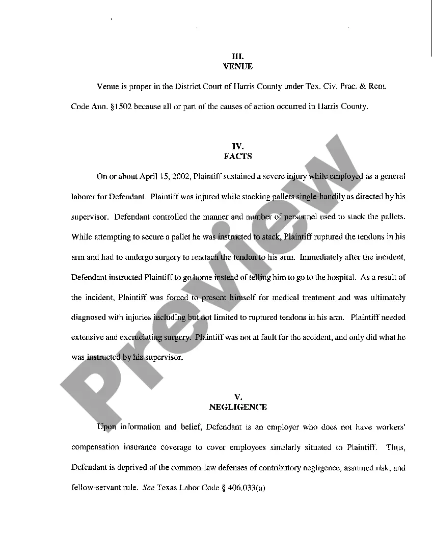 Preview A01 Plaintiffs Original Petition and Request For Discovery regarding Workers Compensation