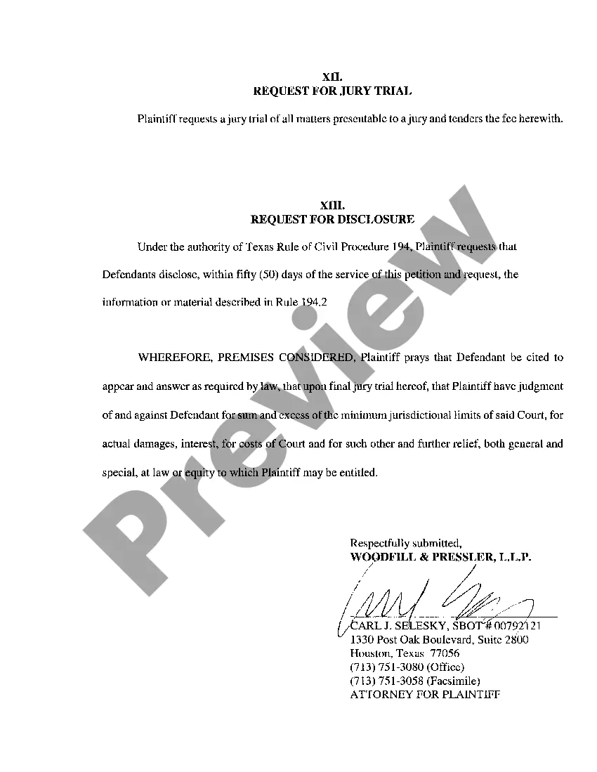 Preview A01 Plaintiffs Original Petition and Request For Discovery regarding Workers Compensation